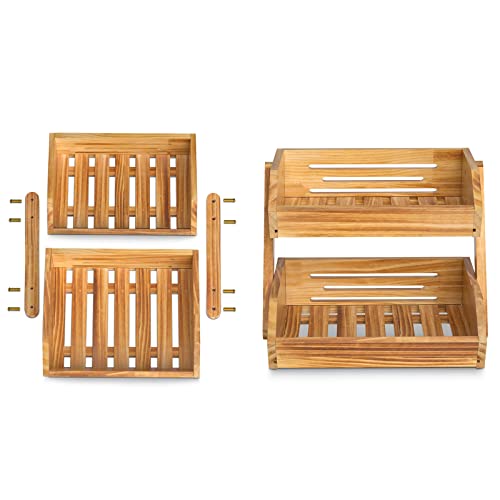 Merysen 2-Tier Wooden Fruit Basket For Kitchen Countertop, Self-assembly | Large Fruit Holder Stand, Vegetable, Snack, Bread Organzier and Storage - size: 2 Tier Wooden