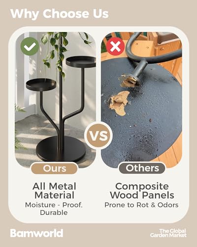 Bamworld 3 Tier Plant Stand Indoor Outdoor Metal Plant Shelf for Multiple Plants Pots Black