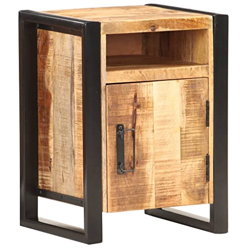 Nightstand Solid Mango Wood Bedside Cabinet with Metal Frame 13.8"x15.7"x21.7" Industrial End Table Storage Shelf for Bedroom, Living Room, Dorm
