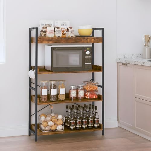 HCHQHS 4 Tier Bookshelf, Adjustable Industrial Bookcase, Vertical Tall Book Shelf, Wood and Black Metal Open Bookshelves for Home Office, Living Room, Bedroom - color: Rustic Brown, size: 4-Tier (31.5"W x 44"H)