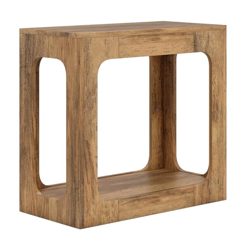 Giantex Narrow End Side Table - 2-Tier Farmhouse Night Stand w/Open Storage Shelf, Arch Design, Accent Bedside Nightstand for Bedroom Entryway Small Spaces, Wood End Tables Living Room, Oak - color: Oak