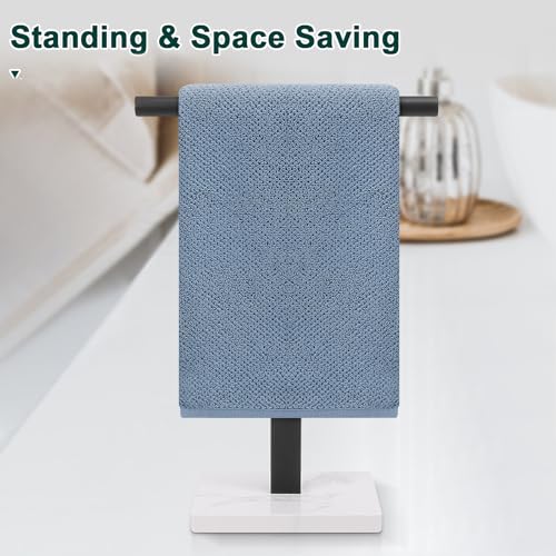 Hand Towel Holder, T-Shape Hand Towel Stand for Bathroom, Hand Towel Rack Bar Standing for Vanity Kitchen Countertop, 304 Stainless Steel, Marble Base (Black) - color: Black
