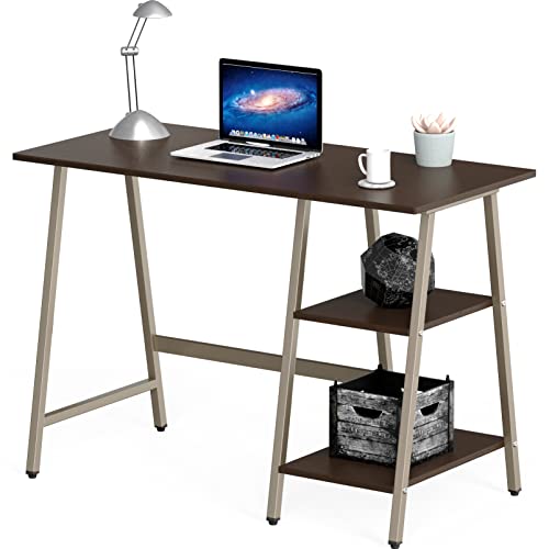 SHW 43-Inch Home Office Trestle Computer Desk with Open Storage Shelves, Espresso - color: Espresso