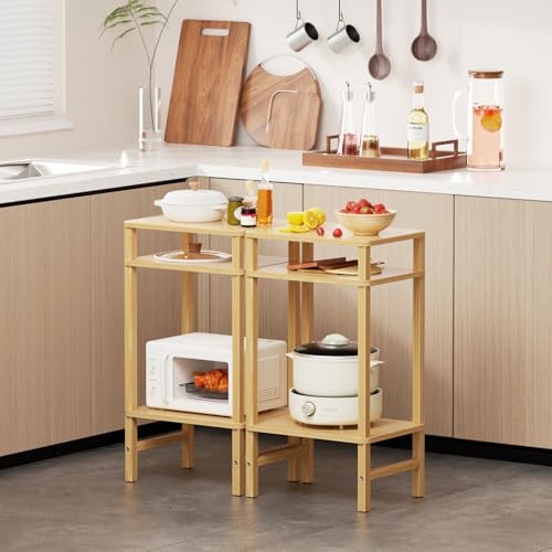 YUFAM Side Table End Table Tall Night Stand 3-Tier 2 Pack for Living Room Bedroom Bathroom Office Furniture Natural - color: Natural, size: 3 Tier