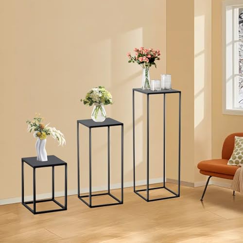3 Pcs Black Vase for Wedding Centrepieces Metal Flower Stand | Geometric Display Table Column Rack Wedding Flower Stand Tall, 15.7/23.6/31.5in, for Home Birthday Party Decorations