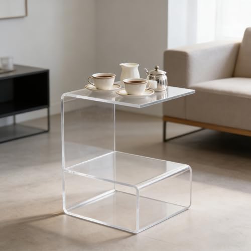 Acrylic End Table, 21.6" H C-Shaped End Table, Side Table for Living Room, Bedside Table for Bedroom, Acrylic Clear C Side Table (Clear) - color: Clear