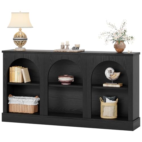 Tribesigns Farmhouse Console Table, 63-Inch Long Entryway Table with 3 Tier Storage, Wooden Rectangular Sofa Table Behind The Couch for Entrance, Hallway, Living Room, Black - color: Black