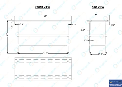 Stainless Steel Work Table with 2 Shelves | Metal Utility Table | Commercial & Residential NSF Utility (Stainless Steel Table with 2 Shelves, 60" Long x 24" Deep) - size: 60" Long x 24" Deep