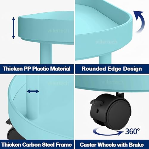 Side Table with Wheels, End Table Living Room Plastic Mobile Sofa Side Table Small Night Stand Bedroom Blue - color: Blue, size: 1 Pack