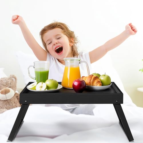 RRX Bed Tray Table with Folding Legs, Breakfast in Bed Tray (1, Black) | Bed Trays for Folding Table Eating, Kitchen Serving, Food, Sofa, Snacking or Working, Laptop Desk Dinner, Snack Tray - color: Black