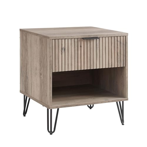 JOSHEN Sturdy Metal Legs Nightstand, Bedside Stand with Textured Drawer, Accent Table for Bedroom for Indoor use, Grey - color: Grey