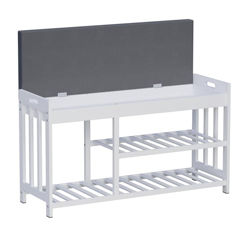 Shoe Rack Bench with Cushion,2 Tiers Shoe Bench with Flip-Top Storage,Wood Shoe Rack for Entryway, Hallway, Bedroom, Front Door Entrance (White) - color: White