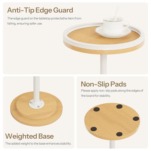 HOOBRO Small Round Side Table, Drink Table, Coffee Martini Table with Pedestal Accent for Small Spaces in Living Room, Bedroom, Sofa Couch, Natural and White WN168BZ01 - color: Natural + White