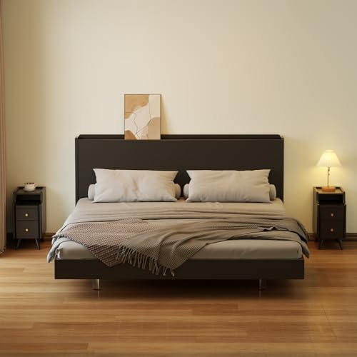 AQIMUELE Small Nightstand with Drawers, Solid Wood Bedside Table, Narrow Walnut Nightstand for Bedroom - color: 1 Pc(black), size: 15.74''D*11.81''W*19.68''H