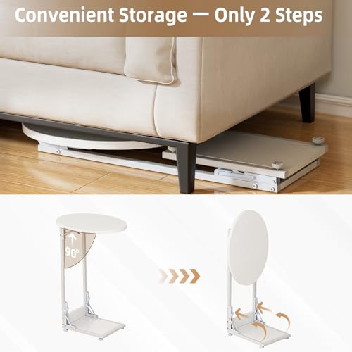 Elbourn Folding Side Table End Couch Tables,Metal Frame C-Shaped TV Stand for Living Room, Bedroom, Coffee Table(White) - size: White