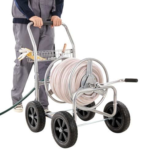 VEVOR Hose Reel Cart, 250 ft 5/8" Hose Capacity, 4 Wheels | Heavy Duty Powder-coated Steel, Storage Basket, Mobile Tools, For Garden, Yard, Lawn - style: 250 ft