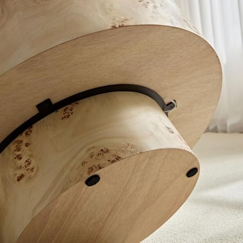 Coffee Table Round Wood 31.49" W X 13.77''h for Living Room Small Short Modern Coffee Tables Natural Burl Circle Drum Tea Center Cocktail Fluted Handcraft Home Furniture for Apartment Easy Assembly - color: 31.5 Natural Burl
