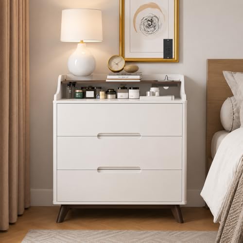 35" Large Night Stand Set of 2 with Charging Station, 3 Drawer Nightstand | Spacious Drawers, Pre-Installed Slide, Wood Bedside Table, Modern End Table, Nightstand for Bedroom Sofa Couch, White - color: White, size: Large (3 drawer)