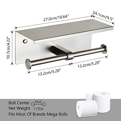 Double Toilet Paper Holder with Shelf Brushed Nickel Toilet Paper Holder Wall Mounted - color: Brushed Nickel