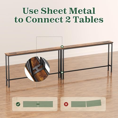 SUPERJARE 94.5 inch Narrow Console Table with Outlet, Sofa Tables, Behind Couch Table, Long Entryway Tables with Charging Station, for Living Room, Rustic Brown - color: Rustic Brown, size: 5.9''D x 94.5''W x 29.7''H