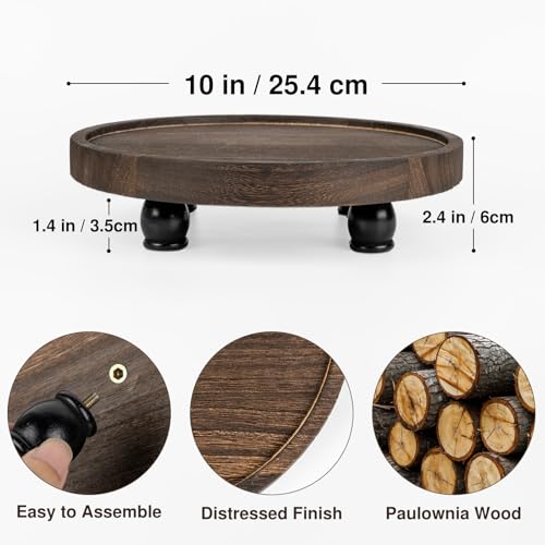 Tikea Round Wood Riser, Farmhouse Riser for Decor, Rustic Display Tray 10in | Pedestal Stand for Kitchen & Bathroom Counter Decor, Wood Riser for Plants and Soap Dispensers - Boho Home Decor, Brown