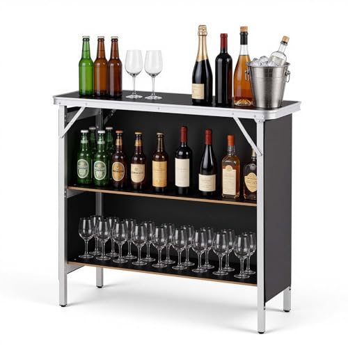 VEVOR Folding Portable Bar Table, 38.6 x 15.2 x 34.3 in, with Carry Bag, Storage Shelf, and Detachable Skirt, Quick and Easy Setup, Foldable Mobile Bartending Station for Events, Party, Tradeshow - size: 38.6 x 15.2 x 34.3 in