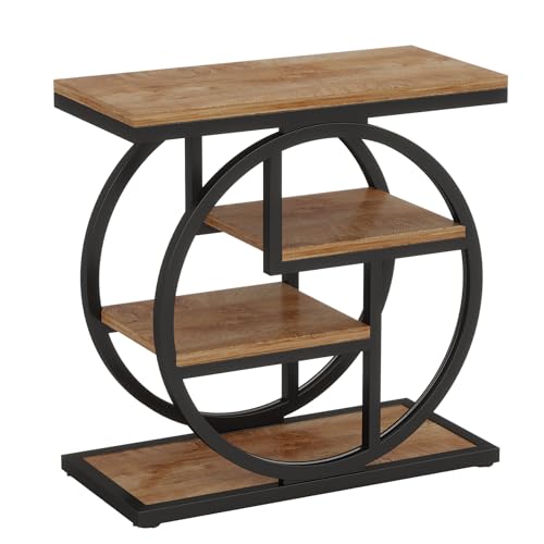 Tribesigns End Table for Living Room, 4-Tier Narrow Side Table with Storage Shelves, Industrial Bedside Table for Bedroom, Wood Small Sofa Side Table with Geometric Metal Frame (1 PC, Natural Brown) - color: Natural Brown