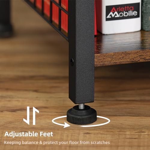 Lerliuo End Table with Fabric Drawer,3 Tier Industrial Wood Side Table with Storage,Modern Tall Printer Stand,Vintage Brown Nightstand,Rustic Bedside Tables for Living Room Bedroom Small Spaces | Three-tier printer stand with fabric drawer and two shelves