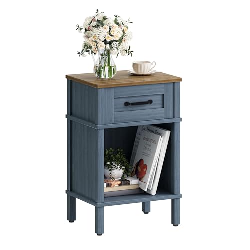 Blue Nightstand,Small Night Stand, Farmhouse Night Stands with drawers | Blue End Table Living Room,Wooden Night Stand,Blue Bedside Table,Wooden Nightstand,Farmhouse Side Table with Drawer LET512LR - color: Blue