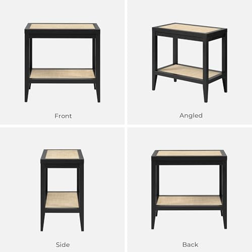 SICOTAS Rattan Nightstand Bedside Table - Farmhouse Boho Narrow Accent End Table with 2 Open Shelves for Bedroom, Living Room, Small Spaces - Black Oak - color: Black Oak, size: 1 Piece