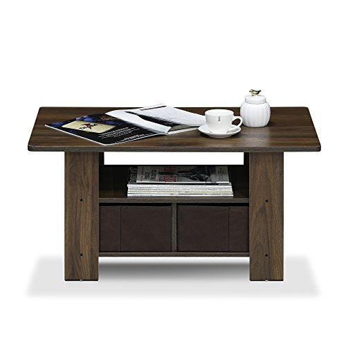 Small Modern Coffee Table with Storage, Bin Drawer Side Table, Coffee Table for Bedroom, Home Office, Living Room, Columbia Walnut - color: Columbia Walnut/Dark Brown