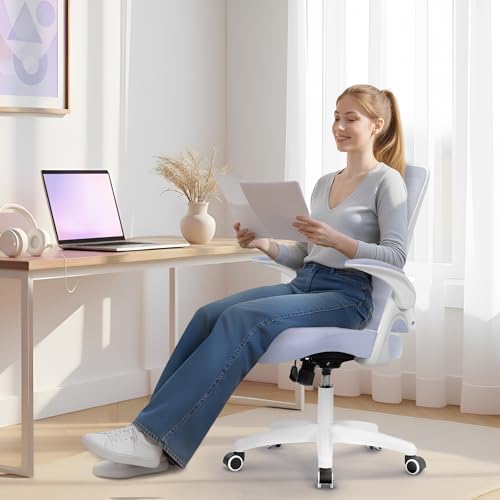 NEO Chair Office Desk Gaming Chair Computer High Back Mesh Seat with Rolling Wheels Ergonomic Adjustable Comfy Flip-up Armrests Lumbar Support Height for Home (Purple White Frame) - color: Purple