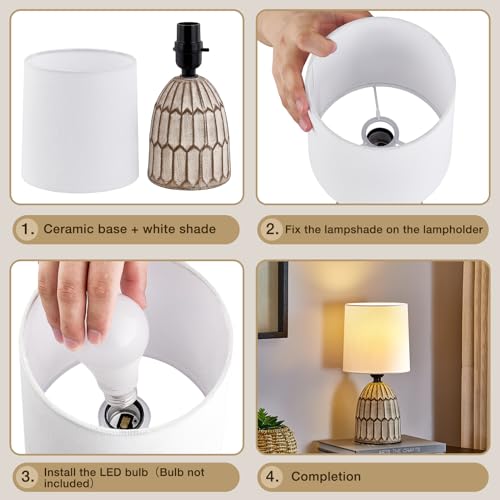 EJIAXIN Small Table Lamp -13.5" Boho Lamp - Bedside Lamps - Farmhouse Rustic Ceramic Table Lamp for Bedroom, Living Room, Nightstand, Office, Side Desk Lamp, End Table Lamp - style: Retro