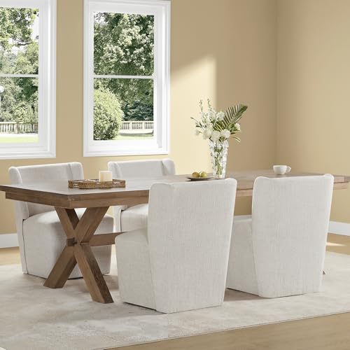 KISLOT Upholstered Dining Chairs Set of 2 with Casters, Wingback Modern Side Armless Deskchair with Rollers for Diningroom Bedroom Livingroom Reading Room, Linen Fabric - color: A Linen Fabric, size: Set of 2