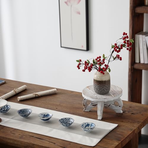 White Wooden Plant Stands Indoor Riser Round Display Stands Farmhouse Display Stool Flower Holder Pedestal Board Pine - color: White, size: Pine
