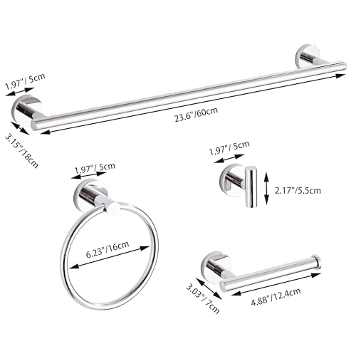 Chrome Bathroom Hardware Set 10 Piece with Towel Racks for Bathroom, SUS304 Stainless Steel Bath Towel Bar Set, 24 Inch Wall Mounted Accessories Kit - color: Chrome-10pcs