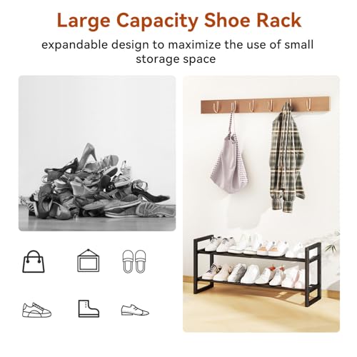 IBUYKE Expandable Shoe Rack, 18"-33” Adjustable Shoe Organizer for Closet, Stackable Metal Free Standing Shoe Rack Storage for Small Space Entryway, Black TXJ002B - size: 33inch-1 Pack