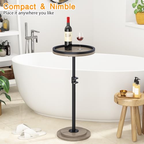 Small Side Table, Drink Table, Height Adjustable Round End Table, Pedestal Side Table for Small Spaces in Living Room, Bedroom, Grey - color: Grey