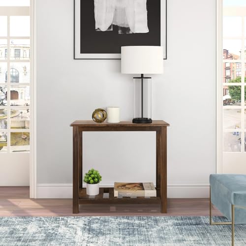 End Side Table with Storage Shelf Rectangle Narrow Nightstand Console Tables Brown Smooth End Table for Small Spaces Industrial Accent Side Table for Living Room Bathroom Bedroom - color: Brown