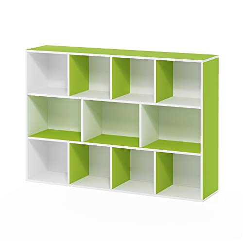 Furinno LUDER Book Shelf, 11-Cube Bookshelf, Reversible Bookcase, 9.4 x 29.1 x 41.7, Easy Assembly, for Living Room, Bedroom, Home Office, White/Green - color: White/Green, size: 11-Cube