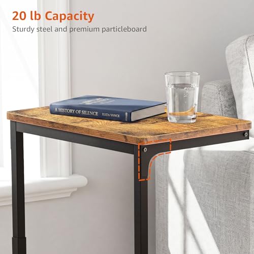 5-Level Adjustable C Side Table - End Table Living Room Bedroom Indoor Small C Shaped Couch Tray Desk, Farmhouse Brown - color: Brown