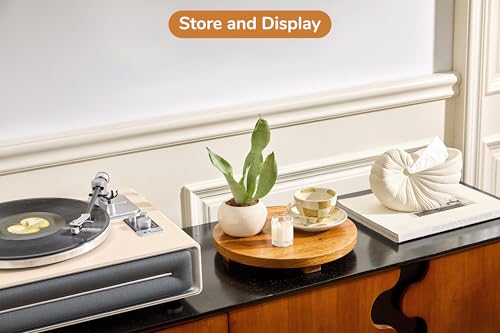 Round 11.8" Acacia Wood Decorative Tray – Farmhouse Wood Riser Pedestal Stand for Kitchen and Bathroom Decor, Counter Display, Vanity Tray (Large, 11.8" Dia) - size: Large: Dia 11.8"