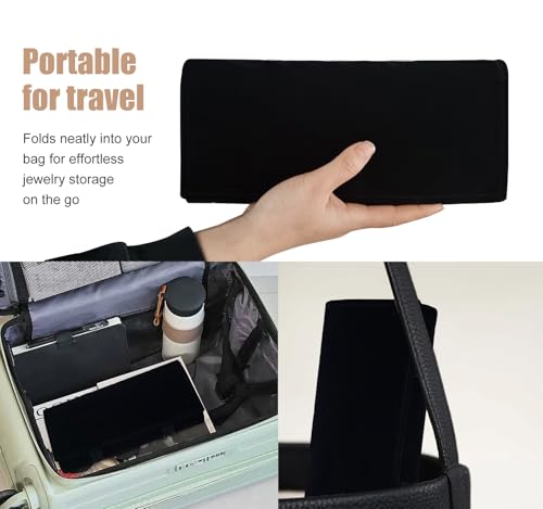 Velvet Travel Jewelry Case Roll Bag Organizer for Necklace Bracelet Earrings Ring - color: Black