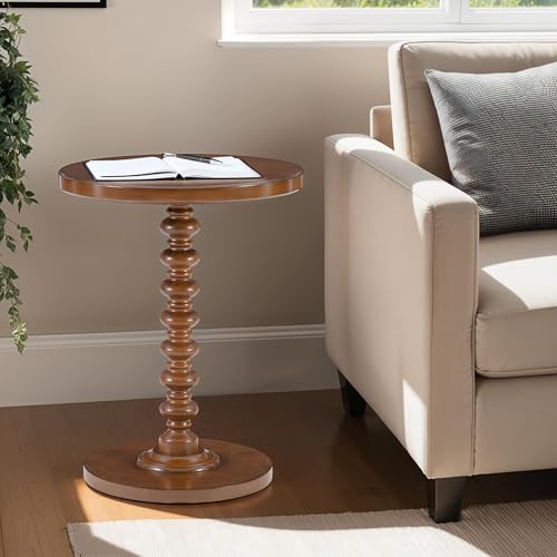 Powell Tarkin Round Hazelnut Turned Spindle Pedestal Side Accent Table - color: Hazelnut