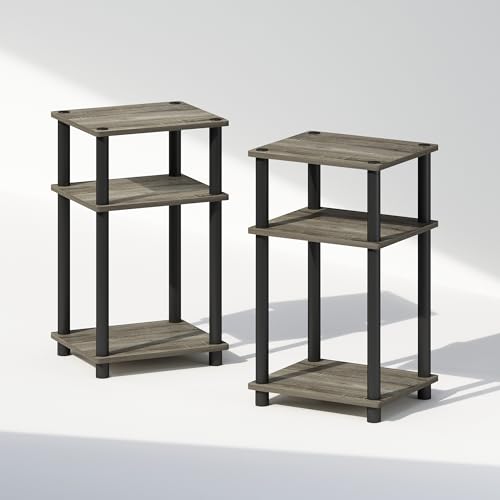 Furinno Just 3-Tier Turn-N-Tube Open Storage Nightstand, 2-Pack, Plastic Poles, French Oak/Black - color: French Oak/Black, size: 2-Pack
