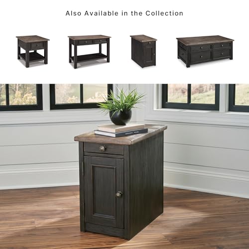 Signature Design by Ashley Tyler Creek Rustic Chair Side End Table with Pull-Out Tray & USB Ports, Brown - color: Blackish Brown