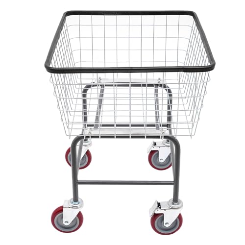 Wire Laundry Cart, Commercial Laundry Basket Cart with Wheels, 26.77"D x 21.5"W x 26"H Heavy Duty Steel Wire Hamper for Clothes Storage, Steel Frame with Galvanized, 4" Casters
