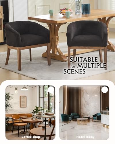 Barrel Dining Chair with Arms Set of 2, Upholstered Linen Armchair, Curved Back Mid-Century Accent Chair with Solid Wood Legs, Kitchen Dining Room, Breakfast Nook,Home Office,Black - color: Black