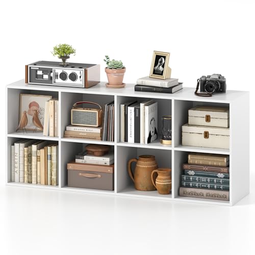 NAFORT 8-Cube Bookcase, 3-Tier Cubby Storage Organizer with 2 Anti-Tipping Kits, Vertical/Horizontal Display Shelf for Living Room, Bedroom, Study, Office, 48" W×11.5" D×24" H, White