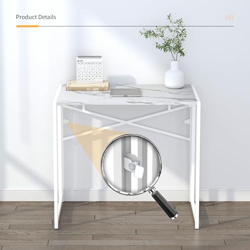 Lutown-Teen 32 inch Folding Small Desk, Writing Gaming Computer Camping Desk for Small Spaces, No Assembly Required Home Office Desk, White Marble - color: White Marble, size: 32 Inch
